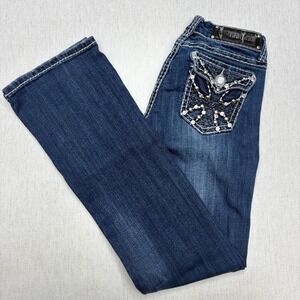 LA Idol USA Womens Bootcut Jeans Size 7 Dark Wash Rhinestone Studded Y2K 30x34